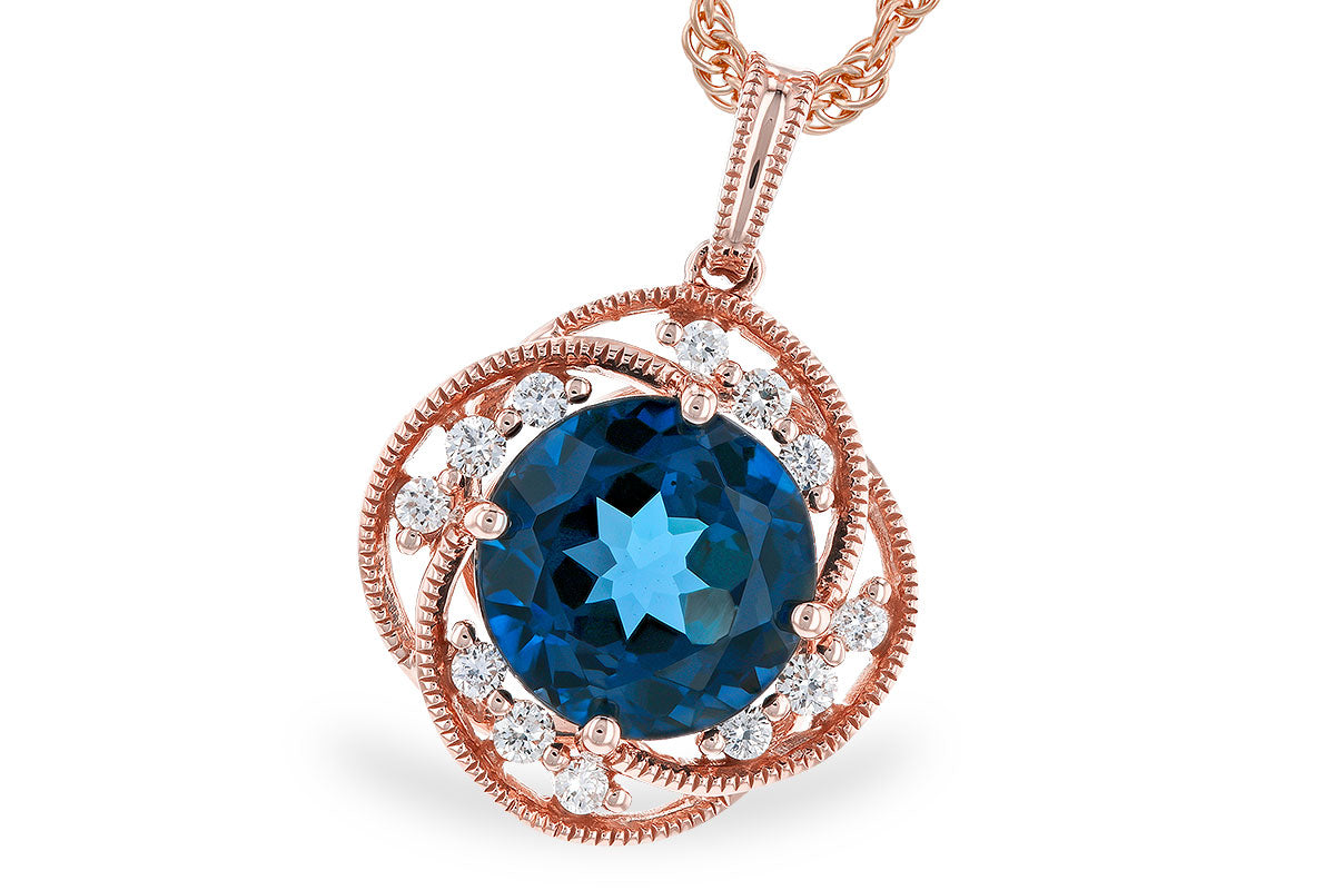 Allison Kaufman London Blue Topaz & Diamond Necklace in 14K Rose Gold, 3.05 ctw