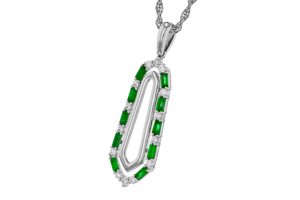 Allison Kaufman Emerald & Diamond Necklace in 14K White Gold, 0.64 ctw, alternate view