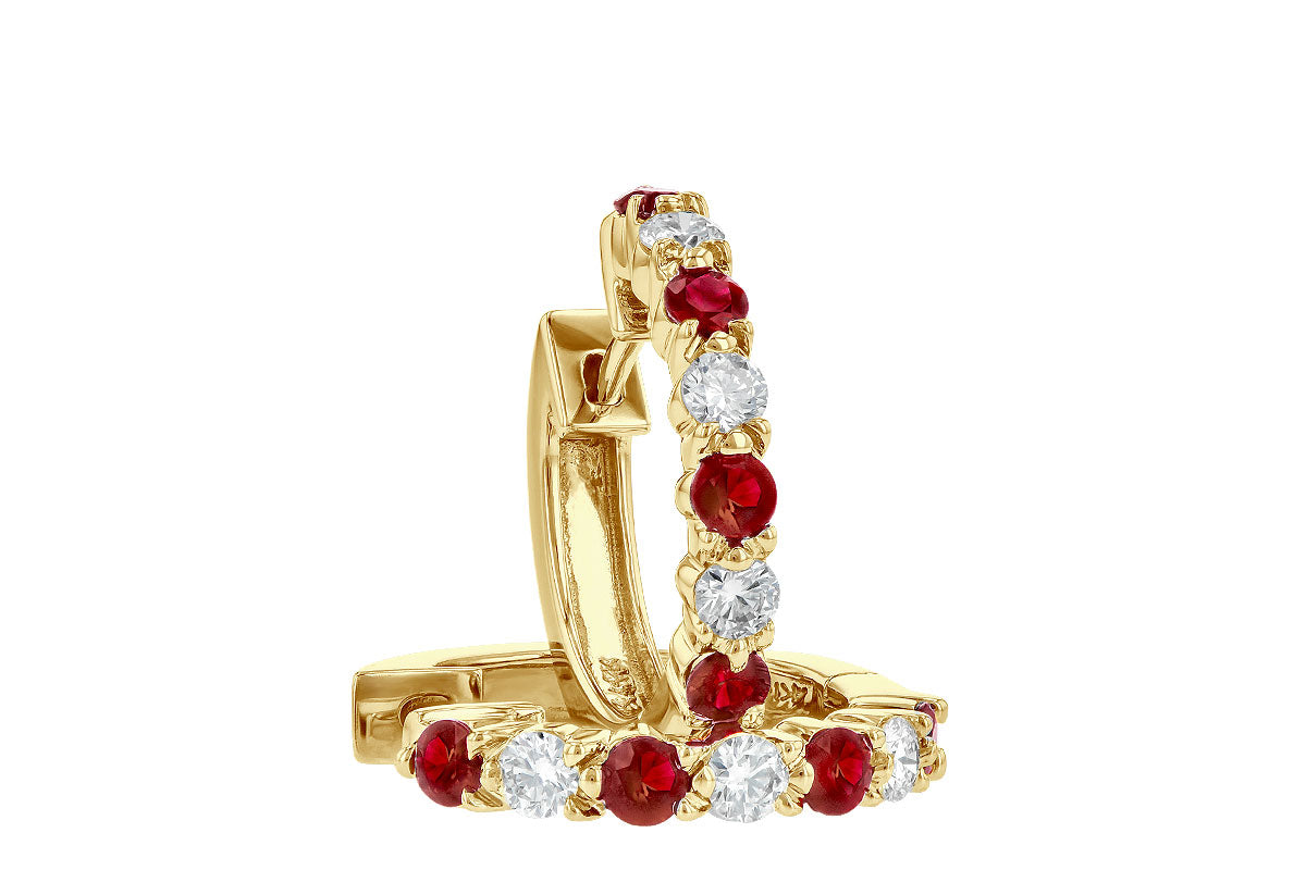 Allison Kaufman Ruby & Diamond Earrings in 14K Yellow Gold, 1.05 ctw, alternate view