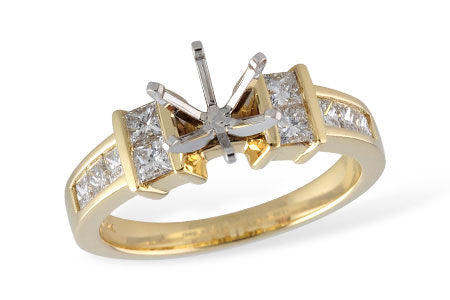 Allison Kaufman Princess-Cut Diamond Engagement Ring Semi-Mount in 14K Yellow Gold, 0.70 ctw