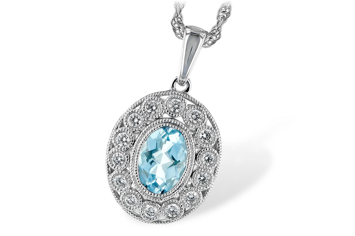 Allison Kaufman Aquamarine & Diamond Necklace in 14K White Gold, 0.76 ctw