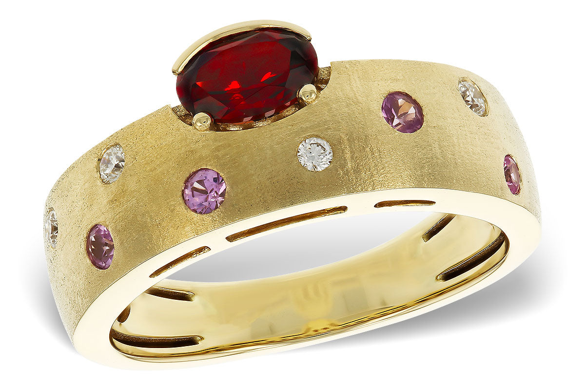 Allison Kaufman Garnet, Pink Sapphire & Diamond Ring in 14K Yellow Gold, 0.66 ctw
