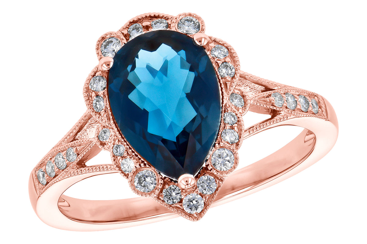 Allison Kaufman London Blue Topaz & Diamond Ring in 14K Rose Gold, 2.47 ctw