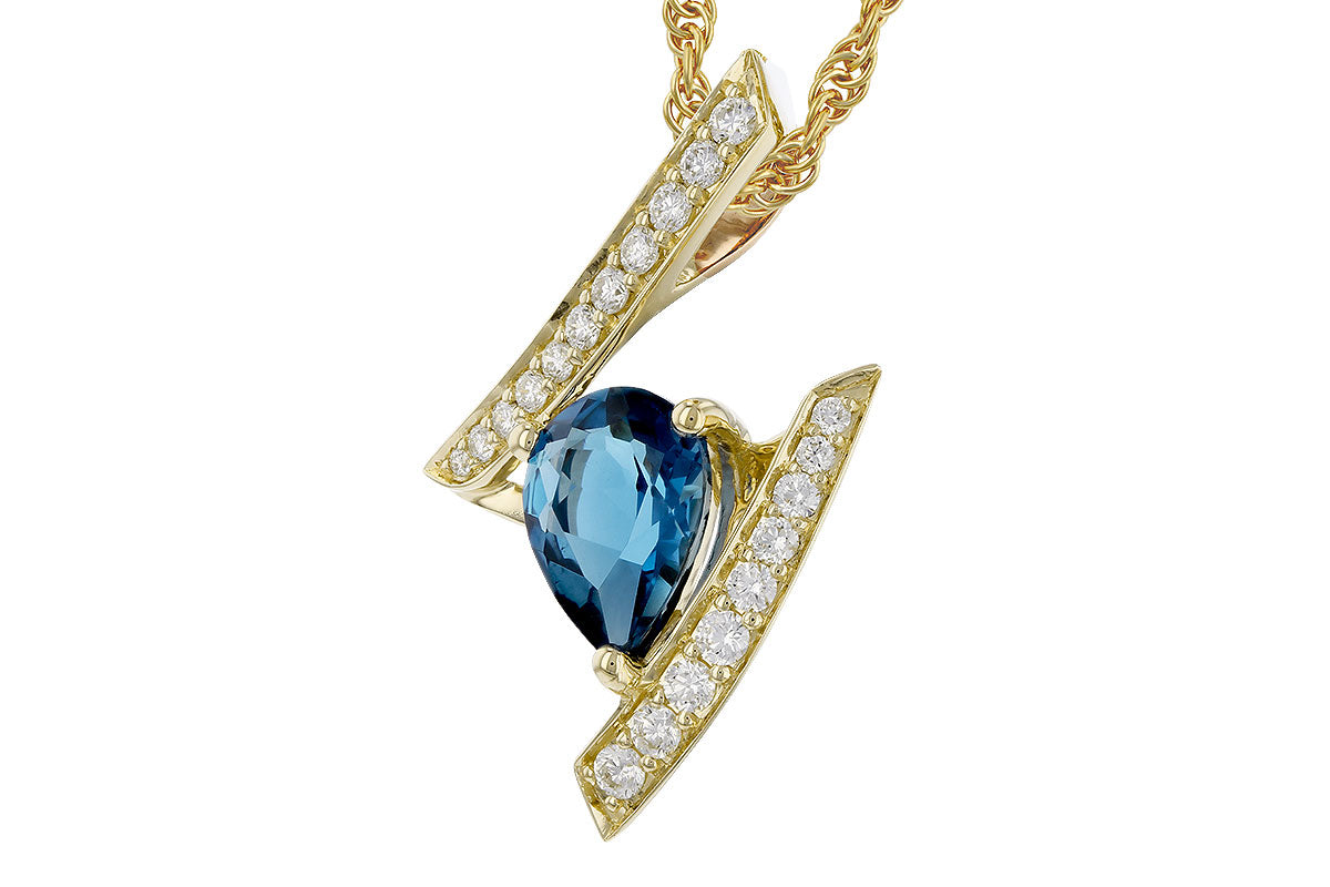 Allison Kaufman London Blue Topaz & Diamond Necklace in 14K Yellow Gold, 1.23 ctw, alternate view