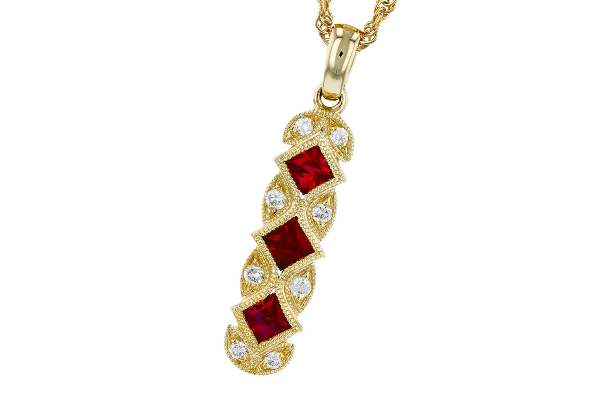 Allison Kaufman Ruby & Diamond Necklace in 14K Yellow Gold, 0.64 ctw