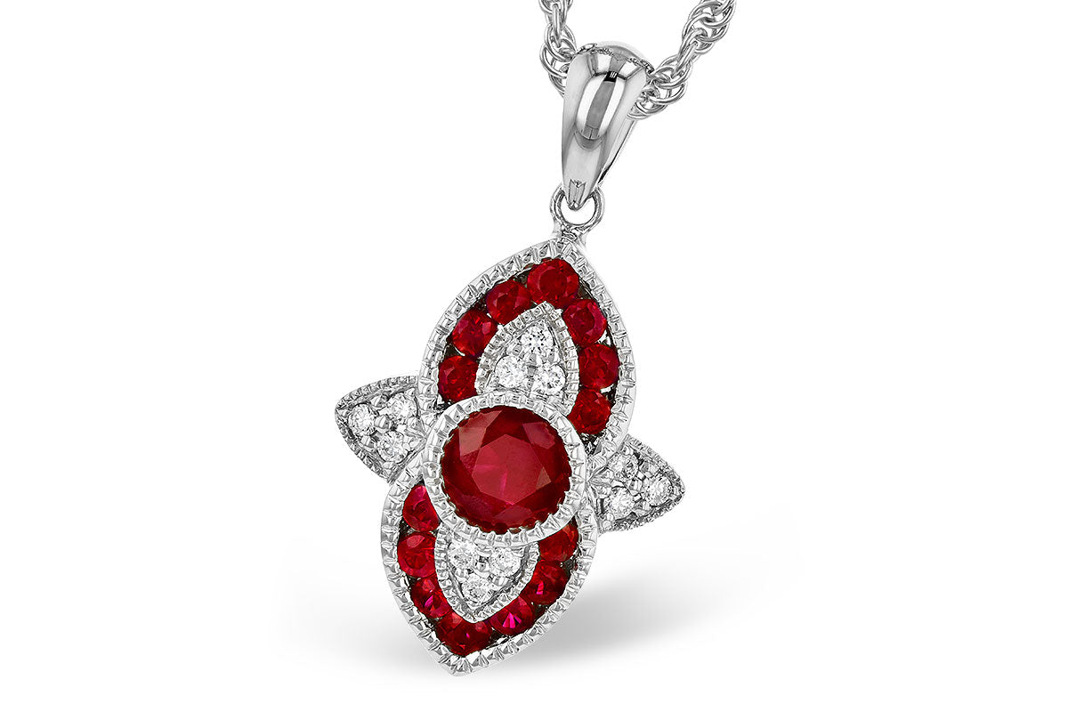 Allison Kaufman Ruby & Diamond Necklace in 14K White Gold, 0.70 ctw (N8248)