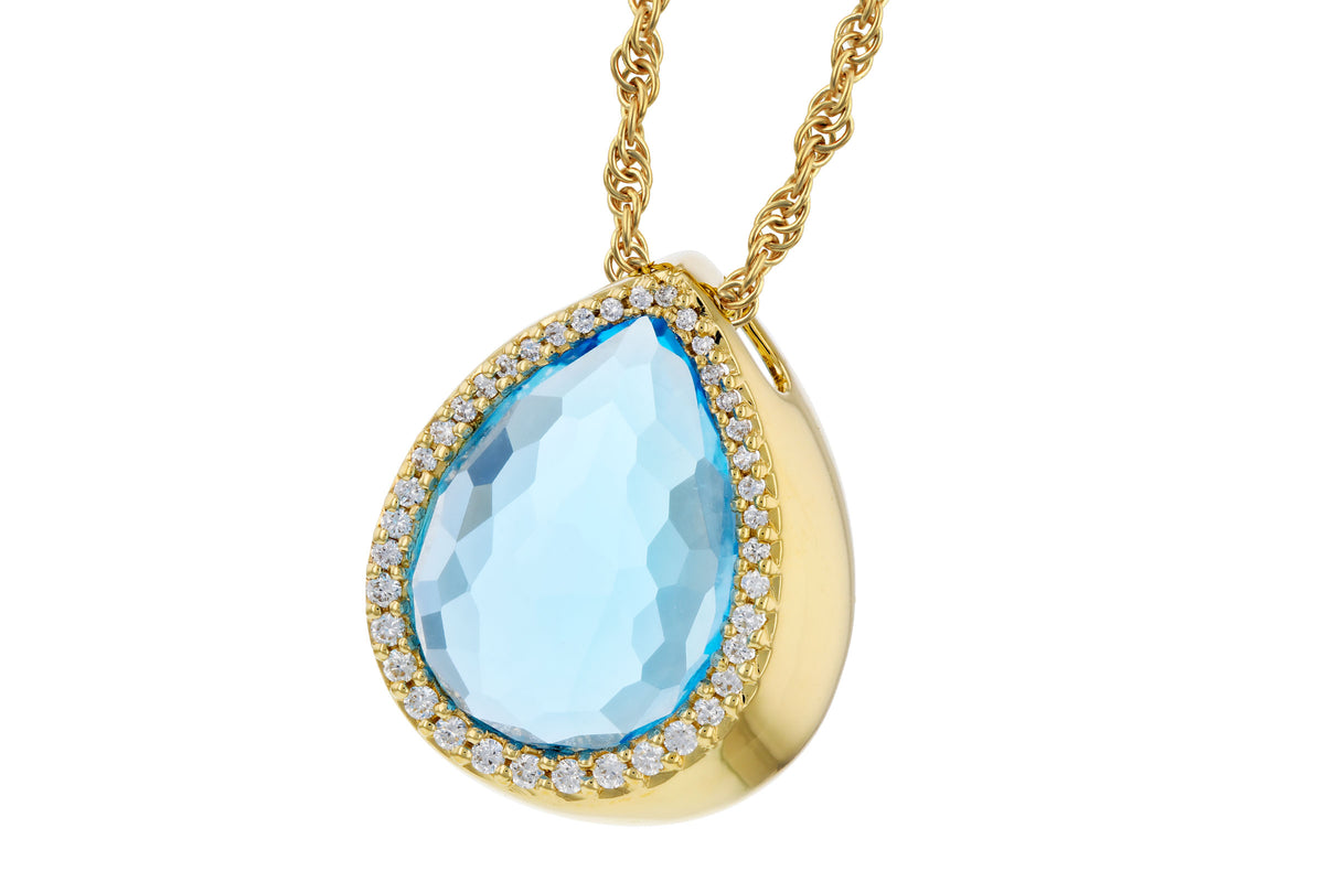Allison Kaufman London Blue Topaz & Diamond Necklace in 14K Yellow Gold, 5.92 ctw, alternate view