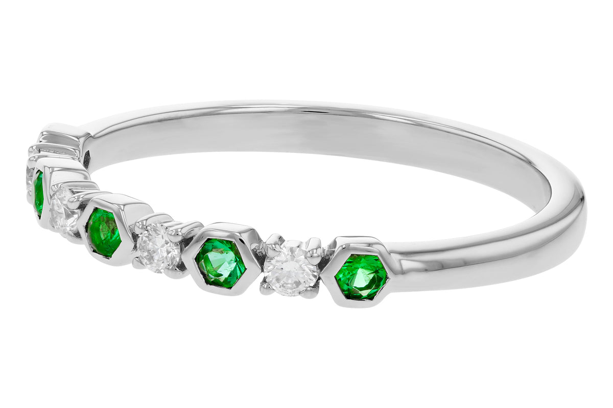 Allison Kaufman Emerald & Diamond Wedding Band in 14K White Gold, 0.20 ctw (W2762), alternate view