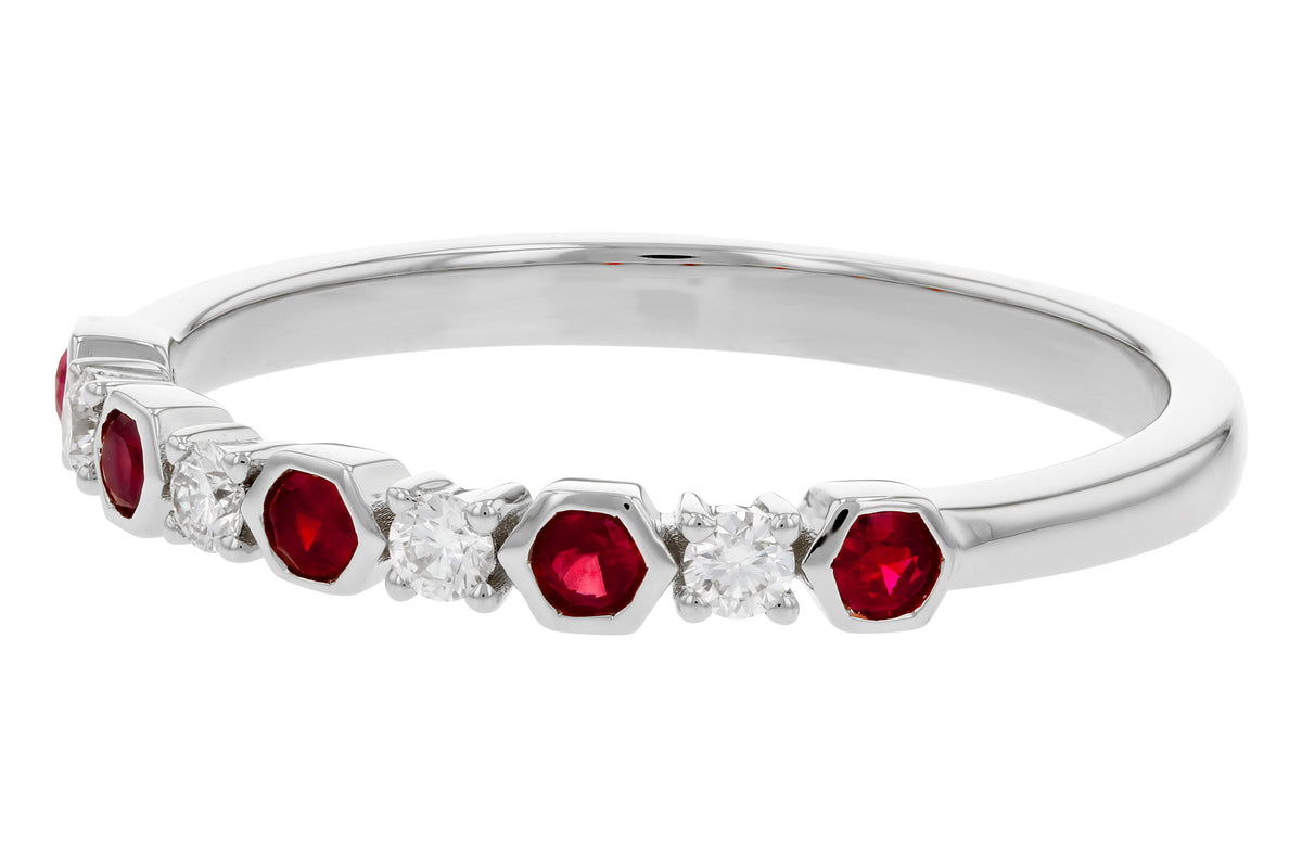 Allison Kaufman Ruby & Diamond Wedding Band in 14K White Gold, 0.24 ctw (W2760), alternate view