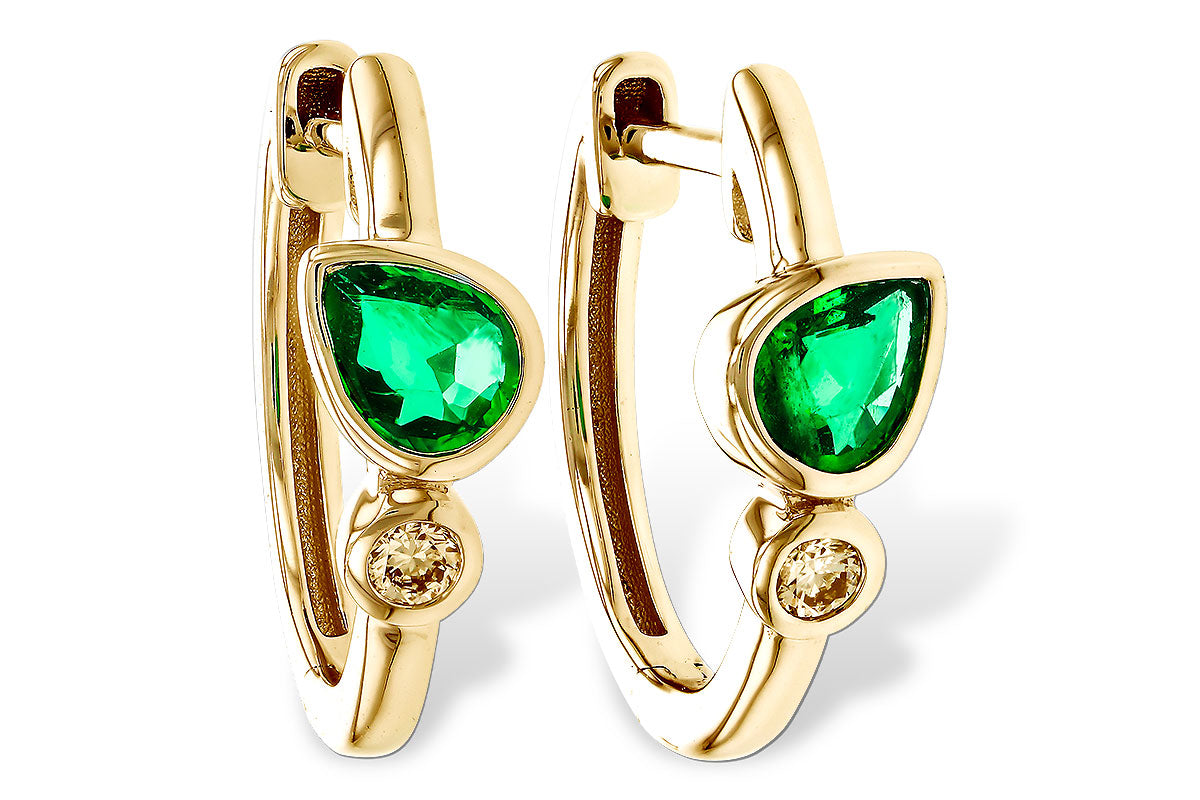 Allison Kaufman Emerald & Diamond Earrings in 14K Yellow Gold, 0.44 ctw