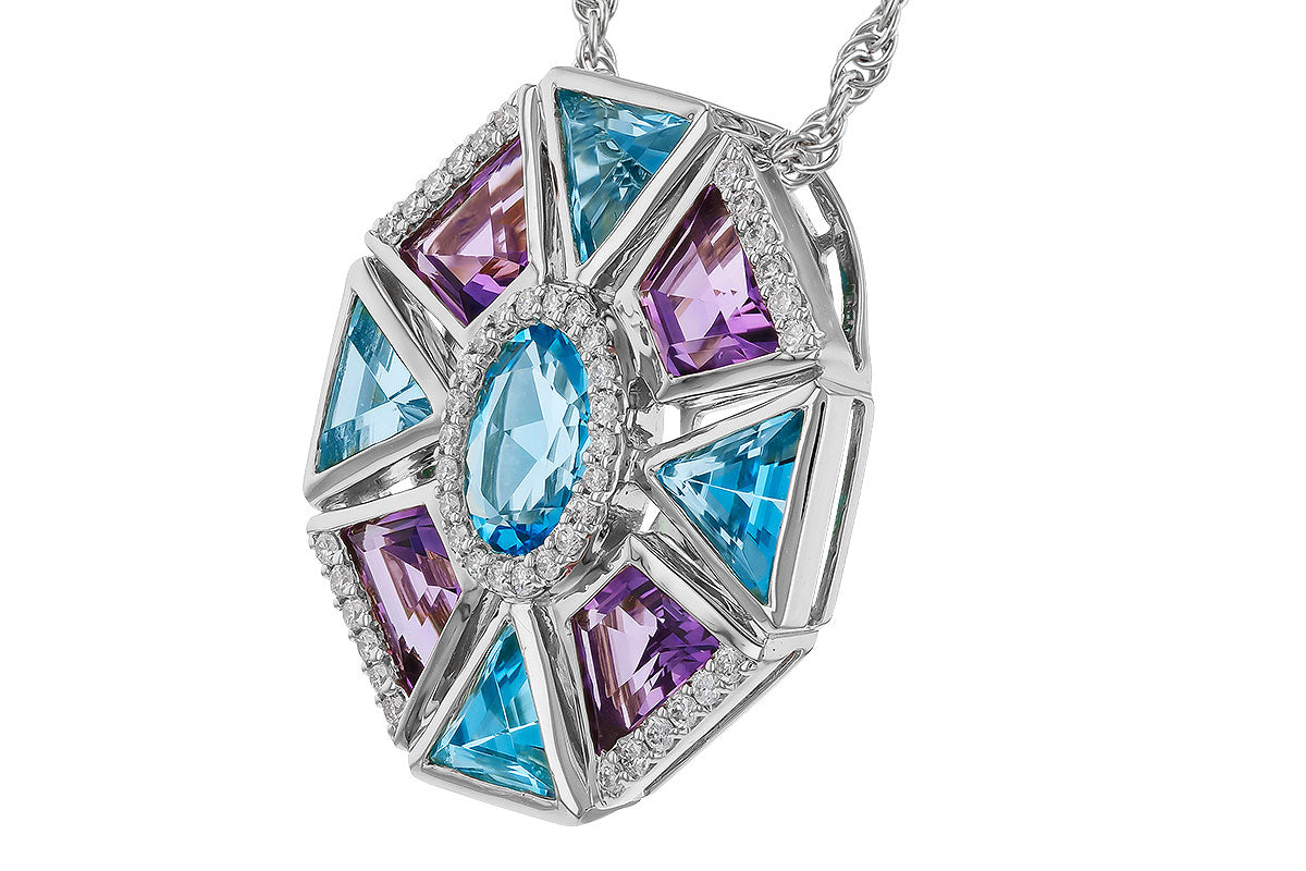 Allison Kaufman Blue Topaz, Amethyst & Diamond Necklace in 14K White Gold, 4.65 ctw, alternate view
