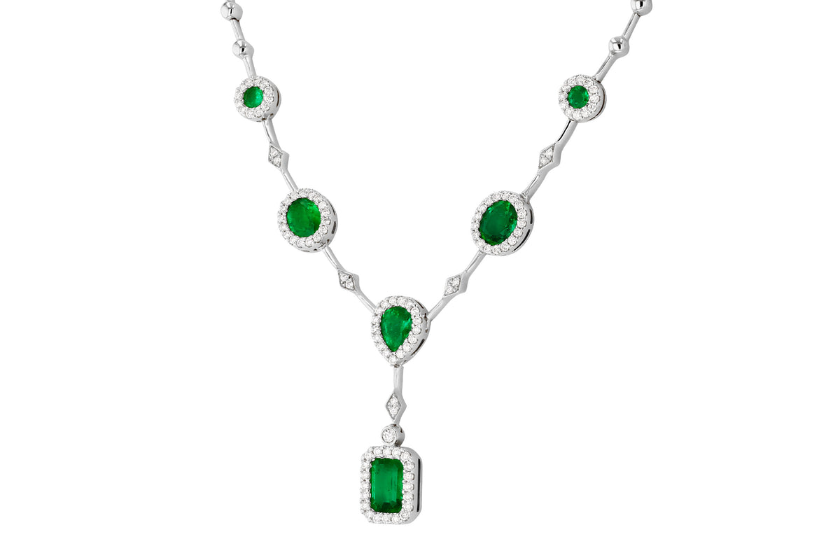 Allison Kaufman Emerald, Ruby & Diamond Necklace in 14K White Gold, 2.08 ctw, alternate view