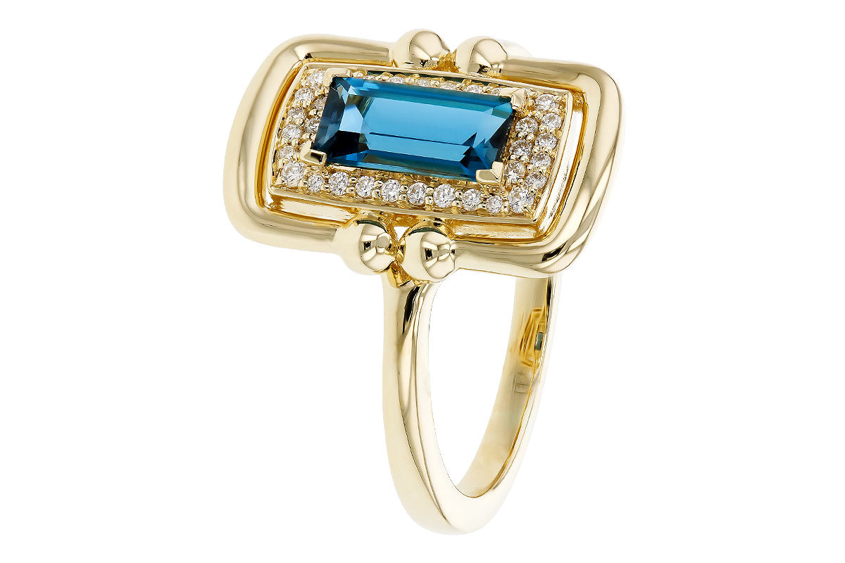 Allison Kaufman London Blue Topaz & Diamond Ring in 14K Yellow Gold, 0.96 ctw, alternate view