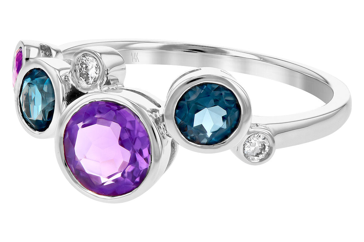 Allison Kaufman Amethyst, Blue Topaz & Diamond Ring in 14K White Gold, 1.38 ctw, alternate view