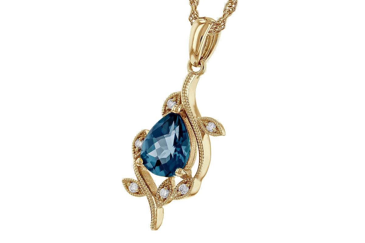 Allison Kaufman London Blue Topaz & Diamond Necklace in 14K Yellow Gold, 1.25 ctw, alternate view