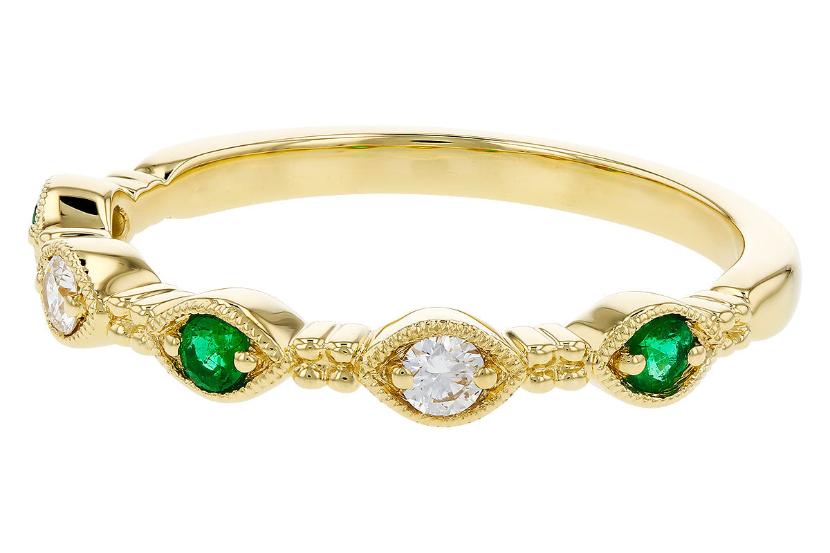 Allison Kaufman Emerald & Diamond Wedding Band in 14K Yellow Gold, 0.19 ctw (W2726), alternate view