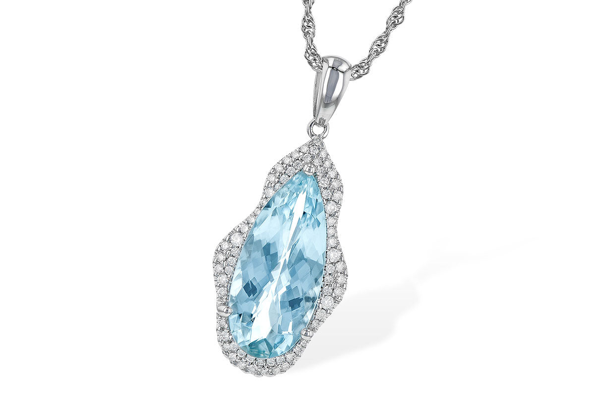 Allison Kaufman Aquamarine & Diamond Necklace in 14K White Gold, 4.20 ctw