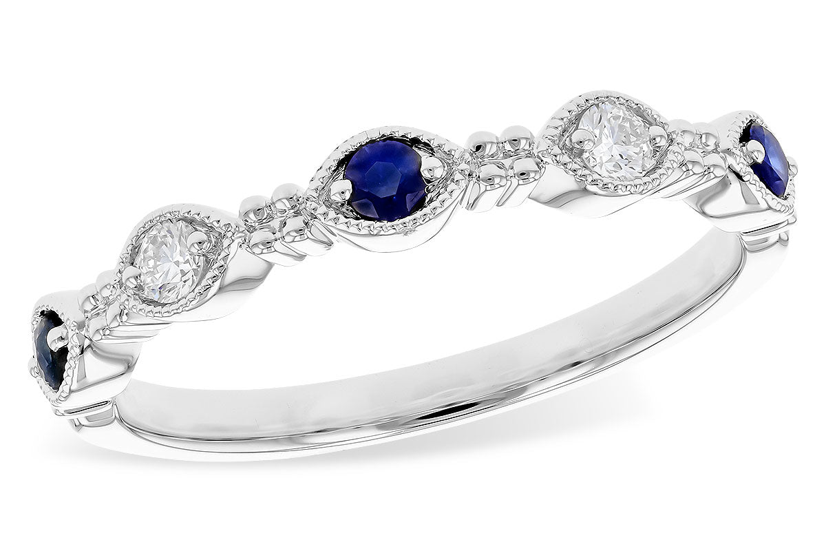 Allison Kaufman Sapphire & Diamond Wedding Band in 14K White Gold, 0.24 ctw