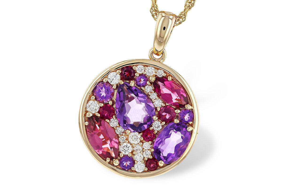 Allison Kaufman Amethyst, Pink Tourmaline & Diamond Necklace in 14K Yellow Gold, 2.00 ctw