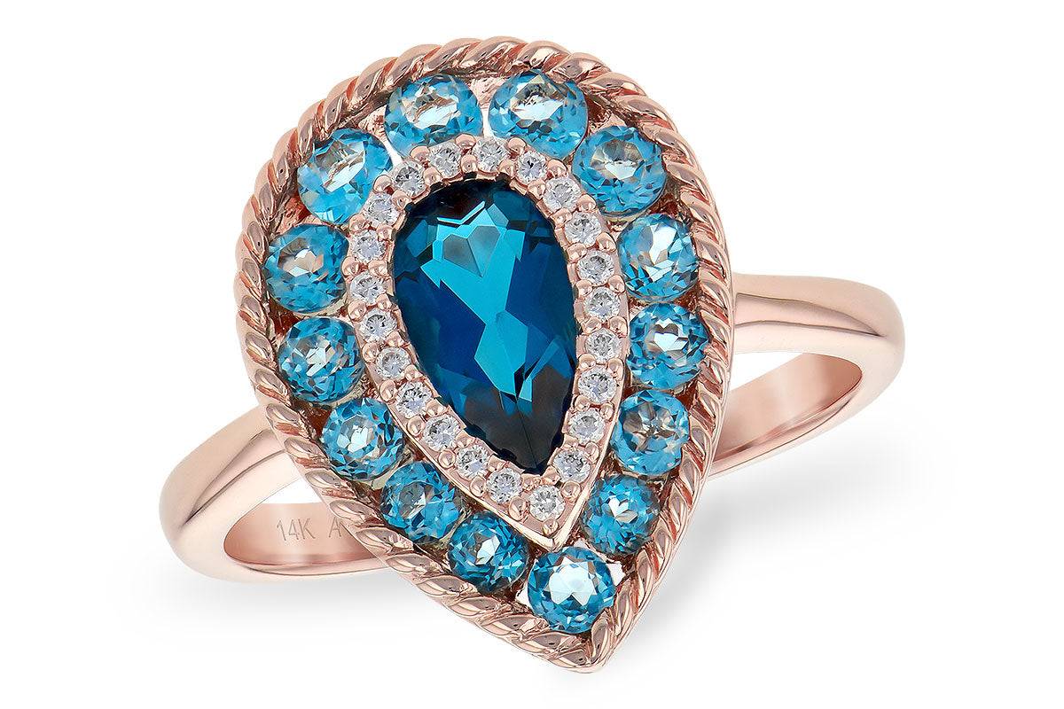 Allison Kaufman Blue Topaz & Diamond Ring in 14K Rose Gold, 1.60 ctw