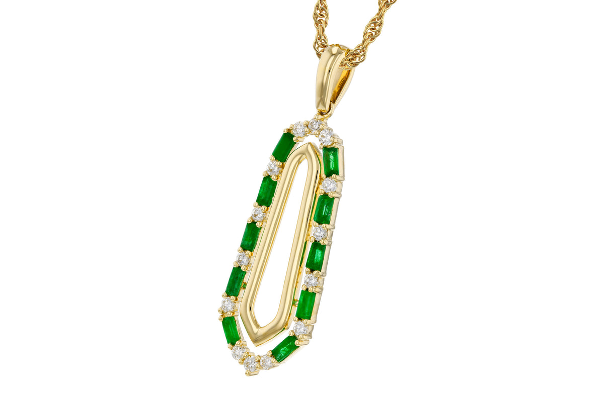 Allison Kaufman Emerald & Diamond Necklace in 14K Yellow Gold, 0.64 ctw, alternate view