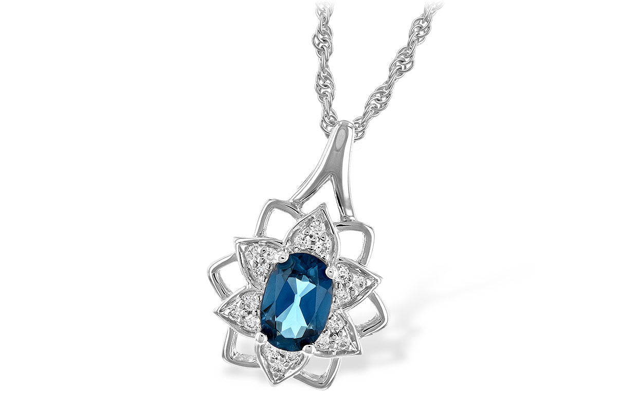 Allison Kaufman Blue Topaz & Diamond Necklace in 14K White Gold, 0.56 ctw