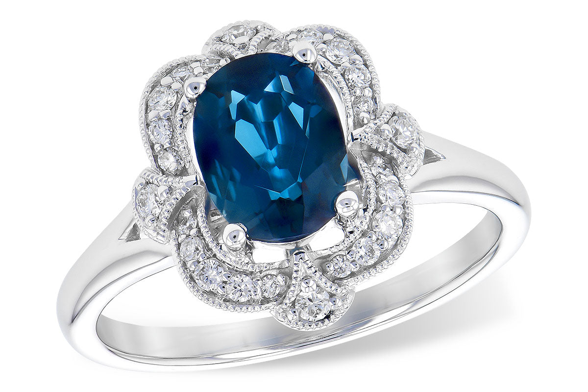 Allison Kaufman London Blue Topaz & Diamond Ring in 14K White Gold, 1.50 ctw