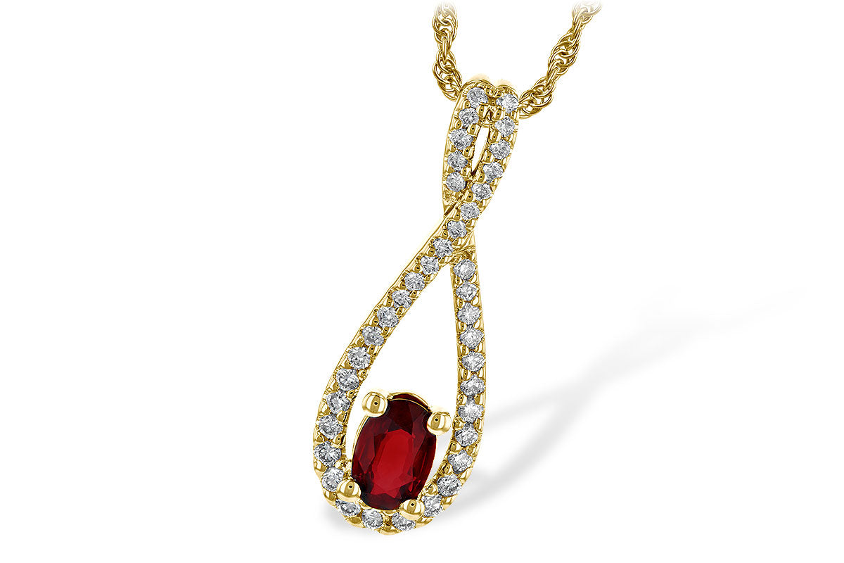 Allison Kaufman Ruby & Diamond Necklace in 14K Yellow Gold, 0.74 ctw