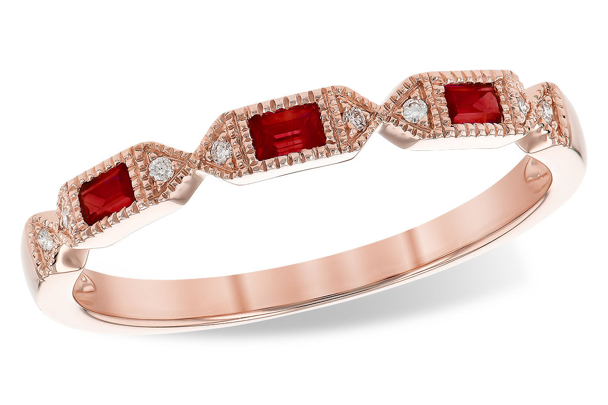 Allison Kaufman Ruby & Diamond Wedding Band in 14K Rose Gold, 0.14 ctw