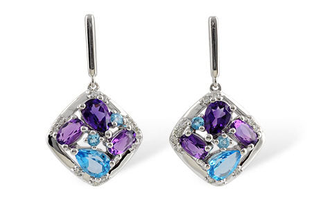 Allison Kaufman Amethyst, Blue Topaz & Diamond Earrings in 14K White Gold, 2.66 ctw