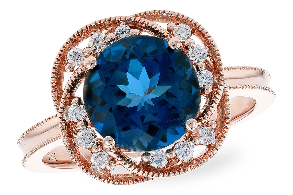 Allison Kaufman London Blue Topaz & Diamond Ring in 14K Rose Gold, 3.05 ctw