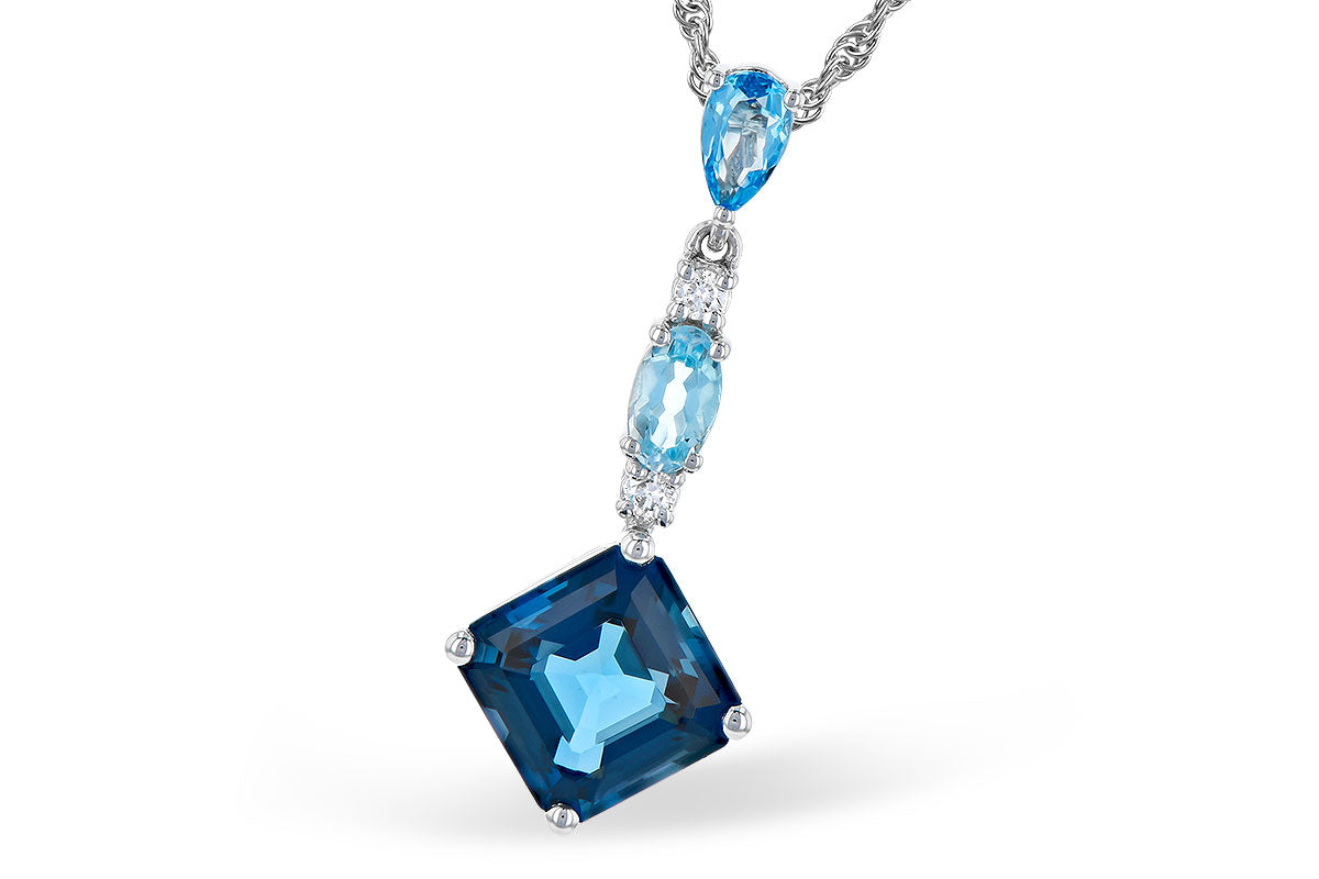 Allison Kaufman Blue Topaz & Diamond Necklace in 14K White Gold, 3.00 ctw