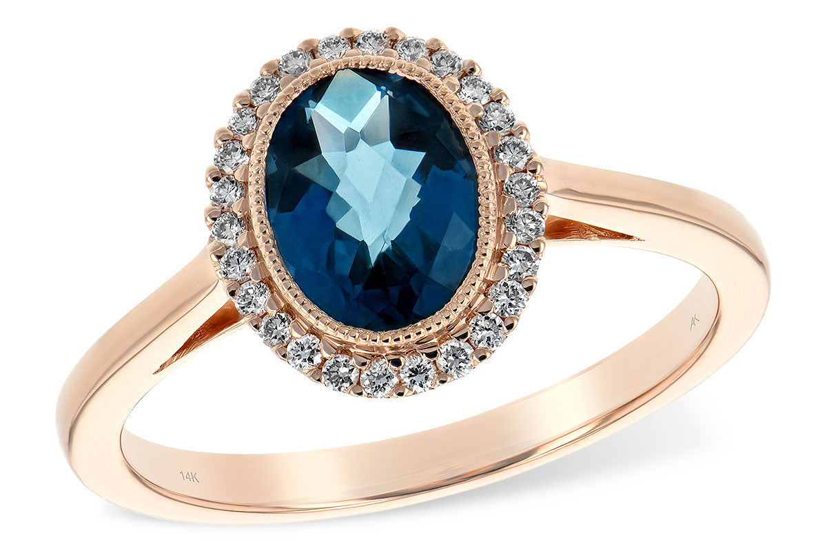 Allison Kaufman London Blue Topaz & Diamond Ring in 14K Rose Gold, 1.42 ctw