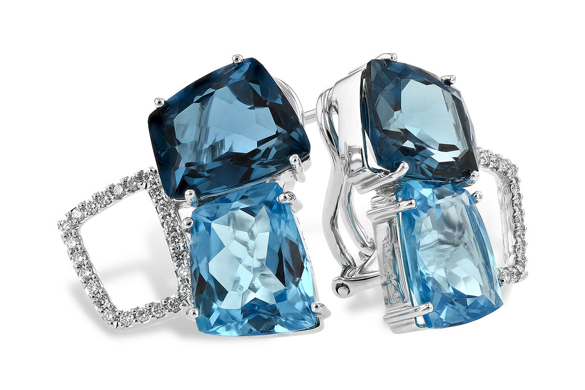 Allison Kaufman Blue Topaz & Diamond Earrings in 14K White Gold, 11.00 ctw