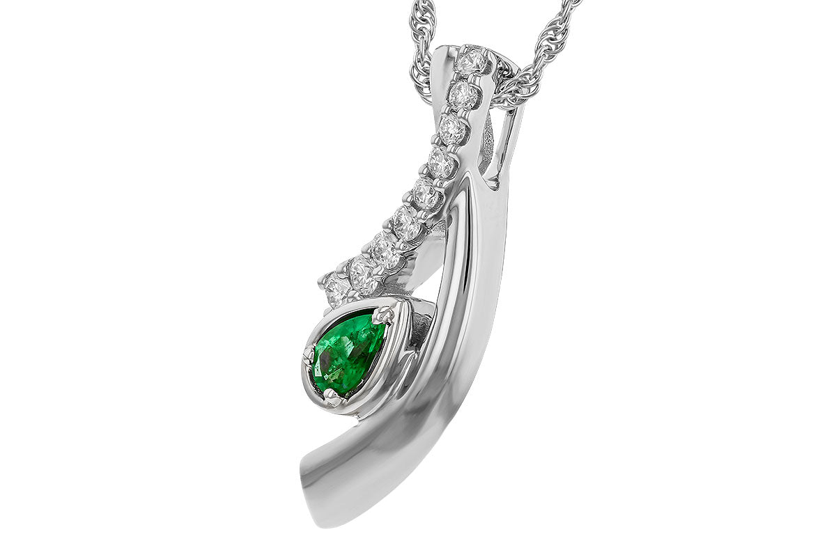 Allison Kaufman Emerald & Diamond Necklace in 14K White Gold, 0.34 ctw (N8682), alternate view