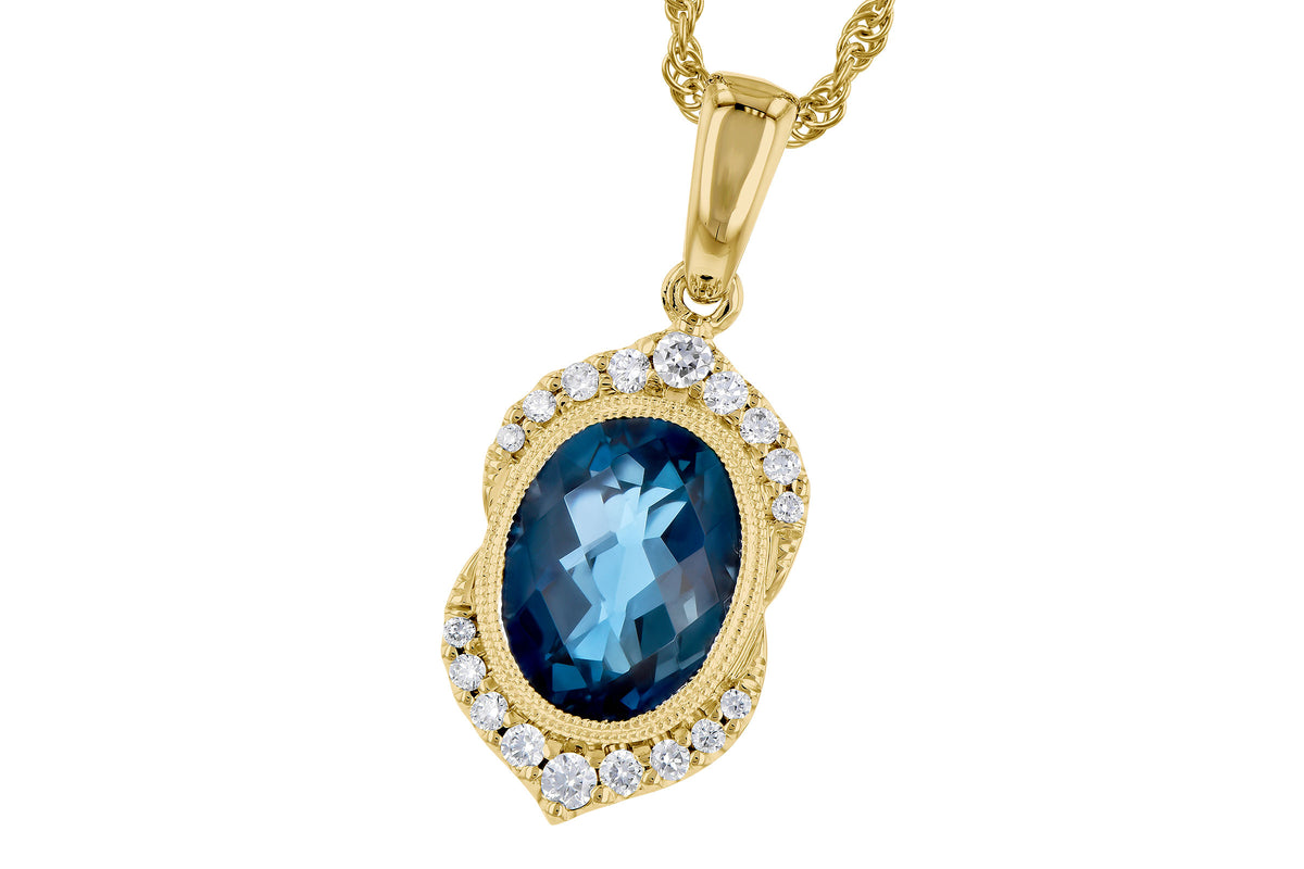 Allison Kaufman London Blue Topaz & Diamond Necklace in 14K Yellow Gold, 2.10 ctw
