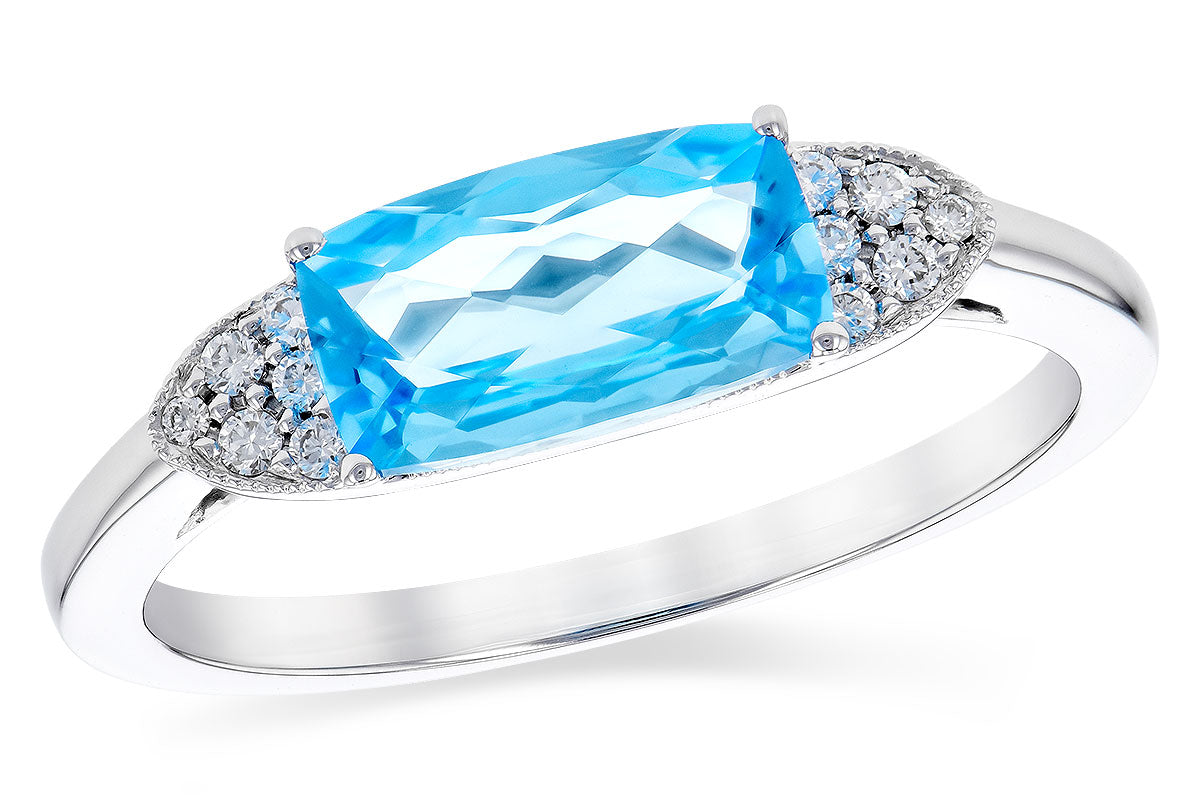Allison Kaufman Blue Topaz & Diamond Ring in 14K White Gold, 1.52 ctw (D5888)
