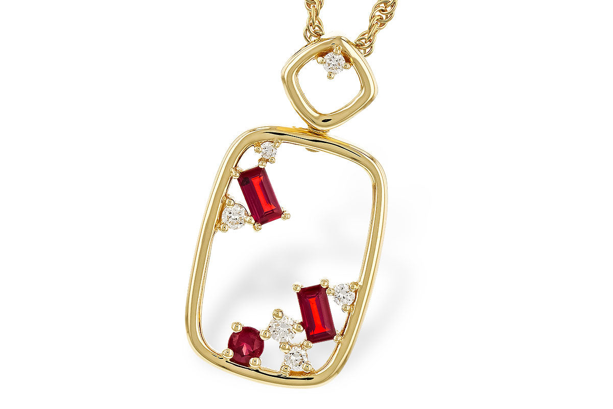 Allison Kaufman Ruby & Diamond Necklace in 14K Yellow Gold, 0.44 ctw