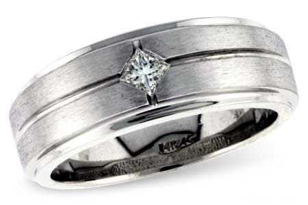 Allison Kaufman Princess-Cut Diamond Men's Wedding Band in 14K White Gold, 0.18 ctw