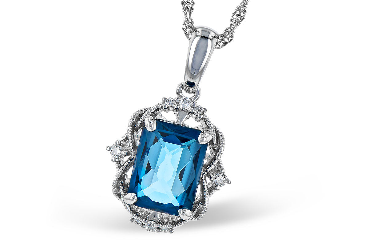 Allison Kaufman London Blue Topaz & Diamond Necklace in 14K White Gold, 1.73 ctw