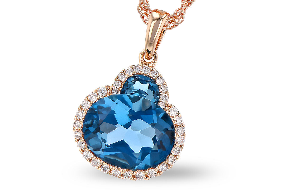 Allison Kaufman London Blue Topaz & Diamond Necklace in 14K Rose Gold, 3.00 ctw