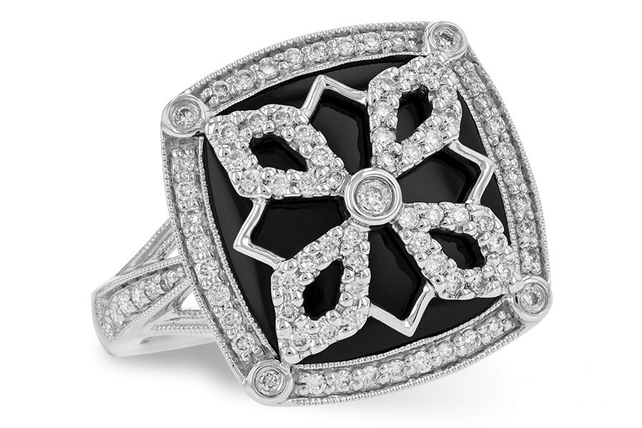 Allison Kaufman Onyx & Diamond Ring in 14K White Gold, 0.35 ctw