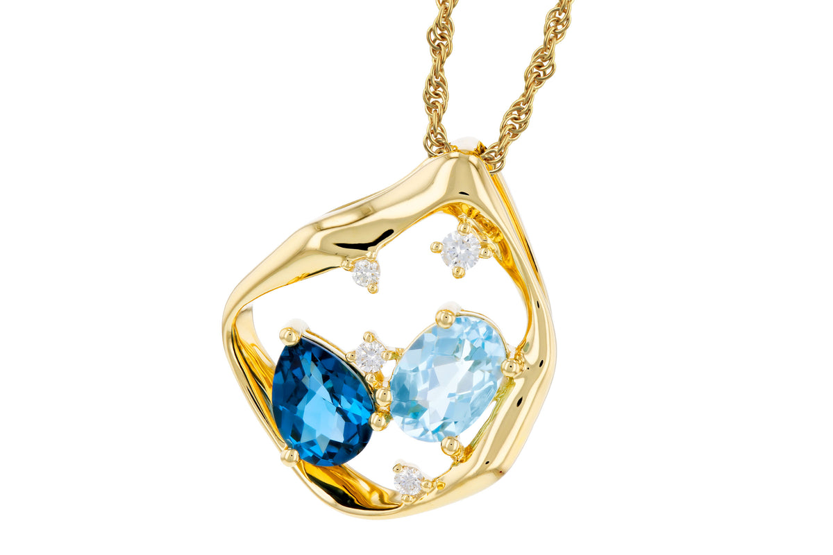 Allison Kaufman Blue Topaz & Diamond Necklace in 14K Yellow Gold, 1.67 ctw