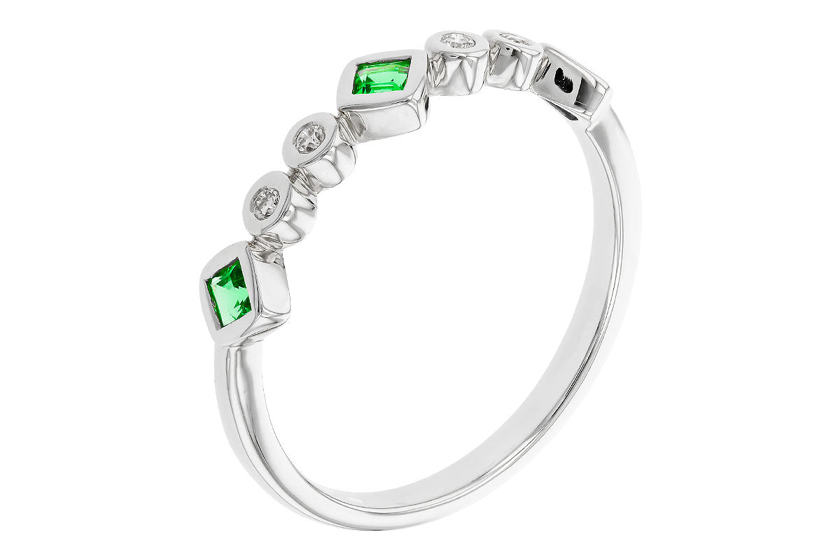 Allison Kaufman Emerald & Diamond Wedding Band in 14K White Gold, 0.19 ctw (W2654), alternate view