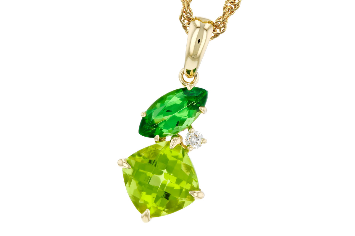 Allison Kaufman Peridot, Tsavorite & Diamond Necklace in 14K Yellow Gold, 2.00 ctw