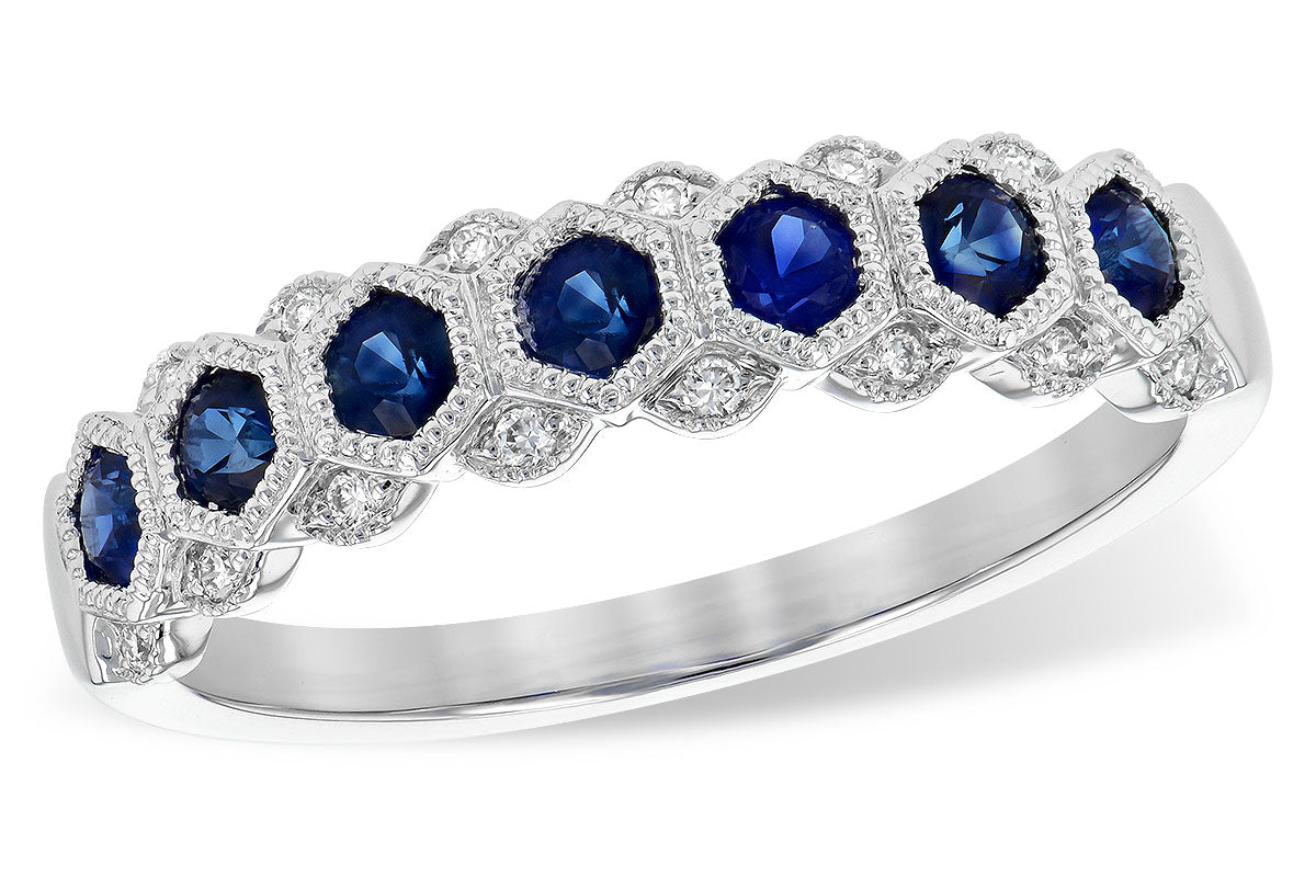 Allison Kaufman Sapphire & Diamond Wedding Band in 14K White Gold, 0.54 ctw