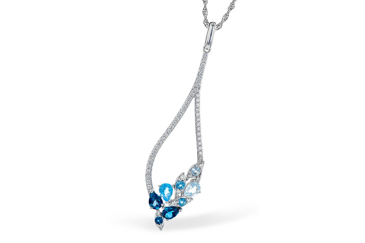Allison Kaufman Blue Topaz & Diamond Necklace in 14K White Gold, 1.05 ctw (N8253)