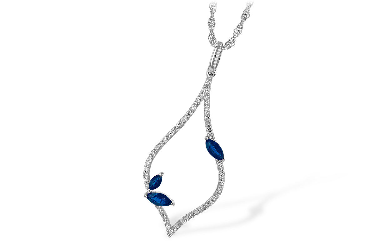 Allison Kaufman Sapphire & Diamond Necklace in 14K White Gold, 0.56 ctw (N8085)