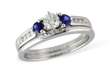 Allison Kaufman Sapphire & Diamond Bridal Set in 14K White Gold, 0.57 ctw