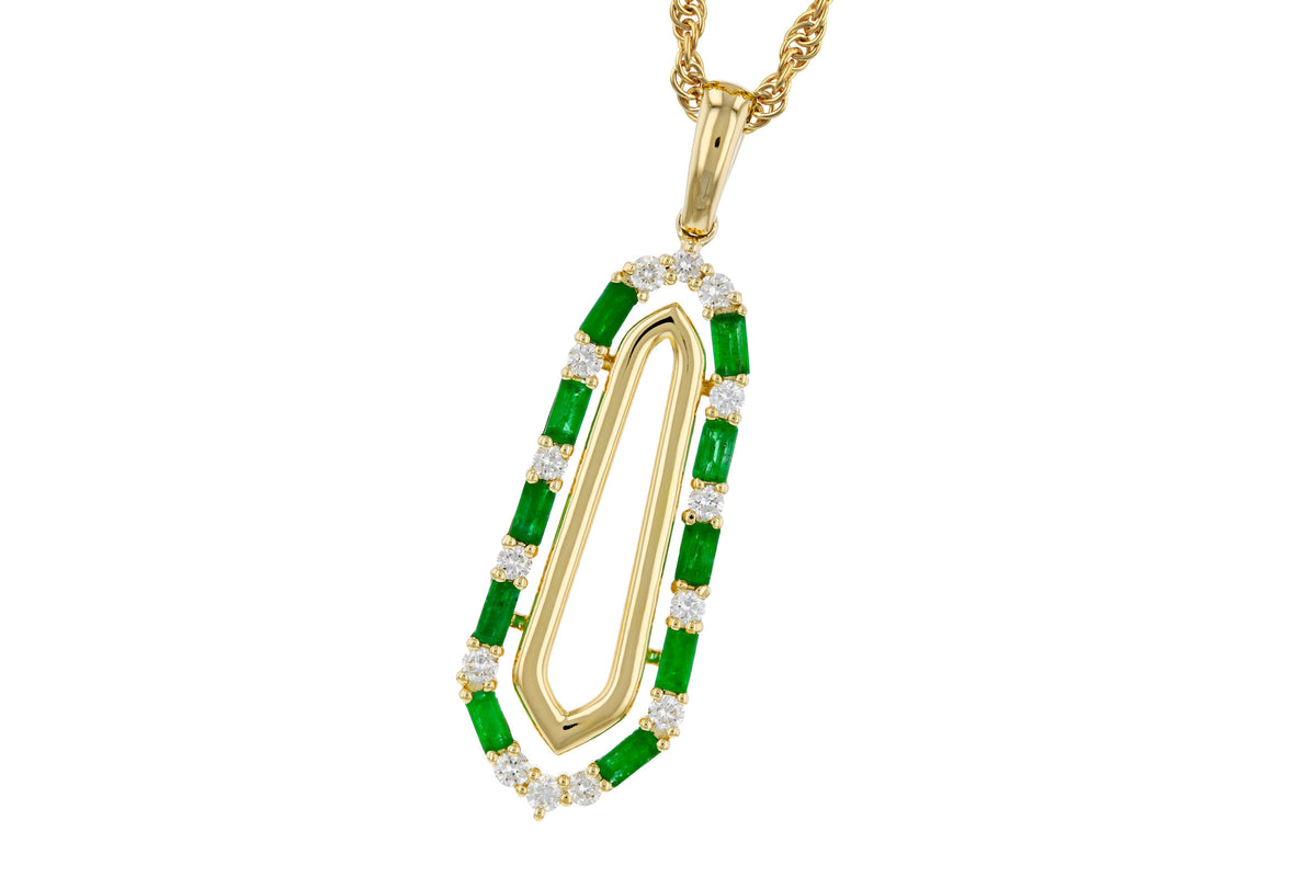 Allison Kaufman Emerald & Diamond Necklace in 14K Yellow Gold, 0.64 ctw